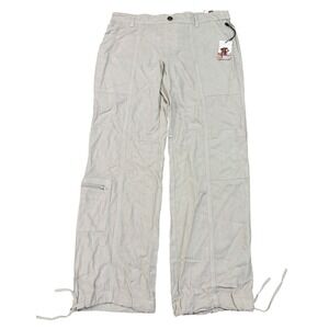 Sincerely Jules Women's Beige Linen Blend Cargo Pants Drawstring Hem Medium NWT